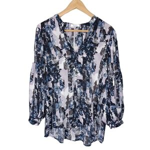 Parker Floral Office Business Sz XS Pleated Button Down Front Blouse